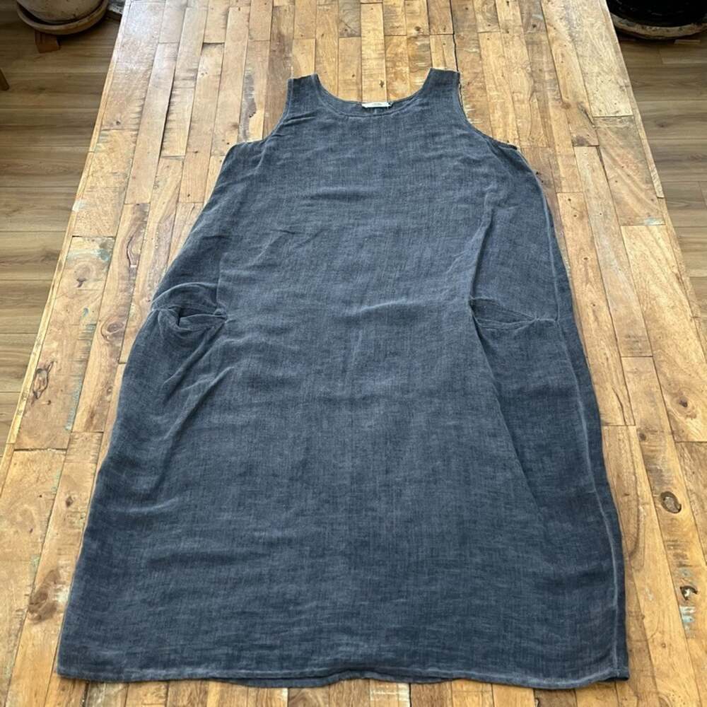 Dolma California Anita Oversized Blue Linen Shift Dress Women's Size M